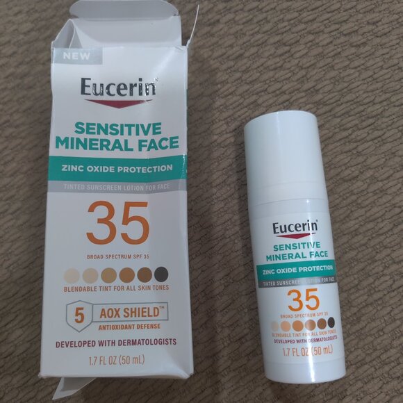 Eucerin Sensitive Mineral Face Tinted Sunscreen 35 SPF AOX Shield - Picture 1 of 5